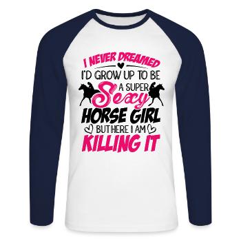I Never Dreamed I'd Grow Up Top Be A Horse Girl Eq - Unisex Baseballshirt langarm - Weiß/Navy - Vorne - Nik (191cm)