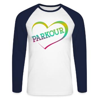 Parkour Free Running Traceur Fille - T-shirt baseball manches longues Homme - blanc/marine - Devant - Nik (191cm)