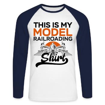 Conducteur de train à vapeur Trainspotting - T-shirt baseball manches longues Homme - blanc/marine - Devant - Nik (191cm)
