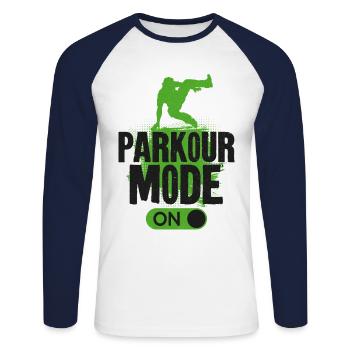 Parkour Free Running Traceur - Unisex Long Sleeve Baseball T-Shirt - white/navy - Front - Nik (191cm)
