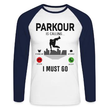 Parkour Free Running Traceur Phone - Unisex Long Sleeve Baseball T-Shirt - white/navy - Front - Nik (191cm)