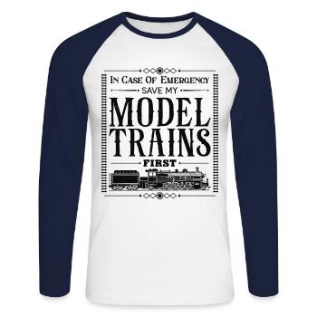 Conducteur de train à vapeur Trainspotting - T-shirt baseball manches longues Homme - blanc/marine - Devant - Nik (191cm)