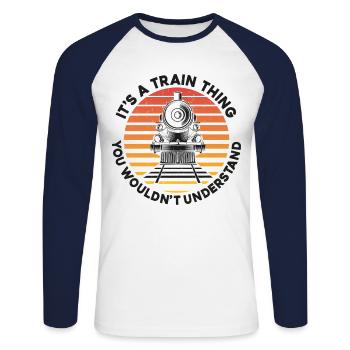 Steam Train Driver Trainspotting - Unisex Baseballshirt langarm - Weiß/Navy - Vorne - Nik (191cm)