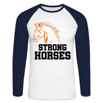 Strong Graphic Horse Lover Equestrian Rider Horses - Unisex Baseballshirt langarm - Weiß/Navy - Vorne - Nik (191cm)