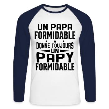 Un papa formidable donne Papy Cadeau formidable - T-shirt baseball manches longues Homme - blanc/marine - Devant - Nik (191cm)