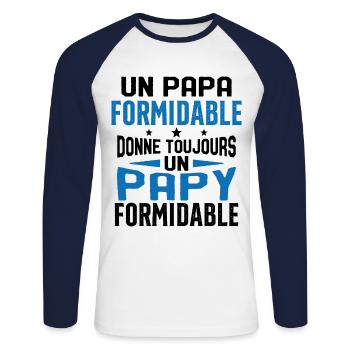 Un papa formidable donne Papy Cadeau formidable - T-shirt baseball manches longues Homme - blanc/marine - Devant - Nik (191cm)
