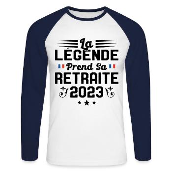 La Légende Prend Sa Retraite 2023 - T-shirt baseball manches longues Homme - blanc/marine - Devant - Nik (191cm)