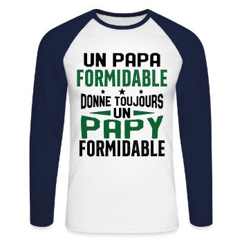 Un papa formidable donne Papy Cadeau formidable - T-shirt baseball manches longues Homme - blanc/marine - Devant - Nik (191cm)