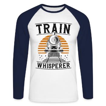 Steam Train Driver Trainspotting - Unisex Long Sleeve Baseball T-Shirt - white/navy - Front - Nik (191cm)