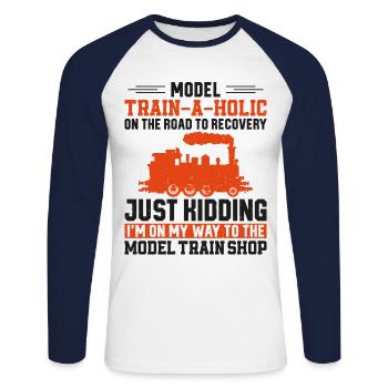 Steam Train Driver Trainspotting - Unisex Long Sleeve Baseball T-Shirt - white/navy - Front - Nik (191cm)