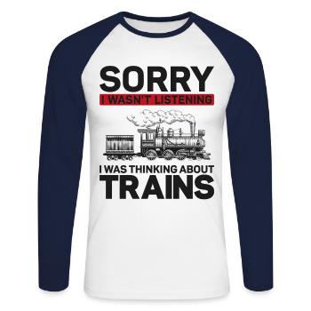 Conducteur de train à vapeur Trainspotting - T-shirt baseball manches longues Homme - blanc/marine - Devant - Nik (191cm)