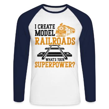 Steam Train Driver Trainspotting - Unisex Baseballshirt langarm - Weiß/Navy - Vorne - Nik (191cm)