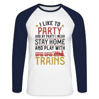 Steam Train Driver Trainspotting - Unisex Long Sleeve Baseball T-Shirt - white/navy - Front - Nik (191cm)
