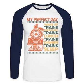Steam Train Driver Trainspotting - Unisex Baseballshirt langarm - Weiß/Navy - Vorne - Nik (191cm)