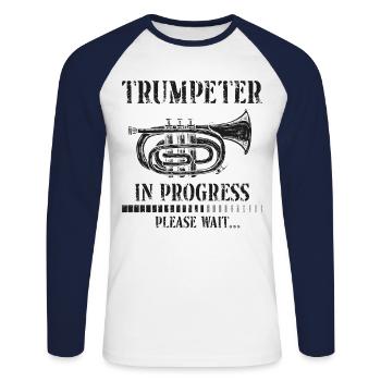 Trumpet Player Vintage Trumpeter - Unisex Baseballshirt langarm - Weiß/Navy - Vorne - Nik (191cm)
