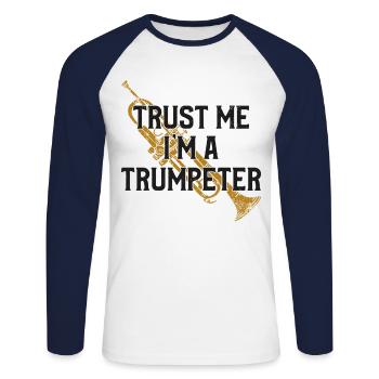 Trumpet Player Vintage Trust Me - Unisex Baseballshirt langarm - Weiß/Navy - Vorne - Nik (191cm)