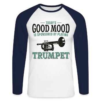 Trumpet Player Vintage Today's - Unisex Baseballshirt langarm - Weiß/Navy - Vorne - Nik (191cm)