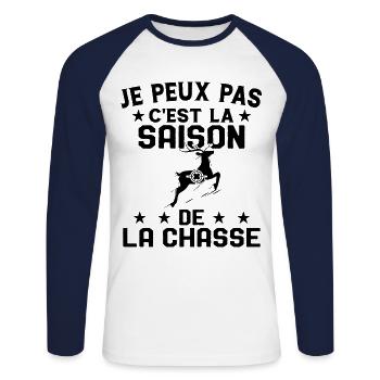 C'est La Saison De La Chasse Humour Chasseur - T-shirt baseball manches longues Homme - blanc/marine - Devant - Nik (191cm)