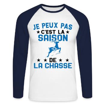C'est La Saison De La Chasse Humour Chasseur - T-shirt baseball manches longues Homme - blanc/marine - Devant - Nik (191cm)