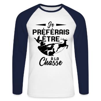 Idée Drôle De Cadeau De Chasse Pour Un Chasseur - T-shirt baseball manches longues Homme - blanc/marine - Devant - Nik (191cm)