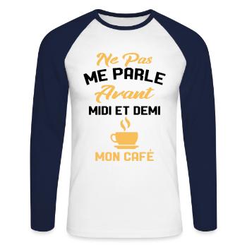 Ne Pas Me Parle Pas Avant Mon Café Humour Cadeau - T-shirt baseball manches longues Homme - blanc/marine - Devant - Nik (191cm)