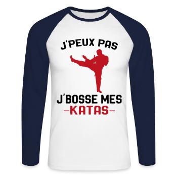 cadeau karaté art martial pour joueur de karaté - T-shirt baseball manches longues Homme - blanc/marine - Devant - Nik (191cm)