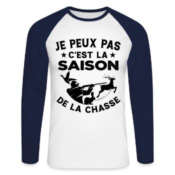 C'est La Saison De La Chasse Humour Chasseur - T-shirt baseball manches longues Homme - blanc/marine - Devant - Nik (191cm)