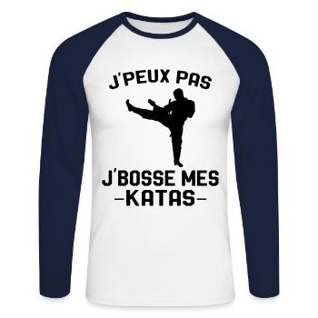 cadeau karaté art martial pour joueur de karaté - T-shirt baseball manches longues Homme - blanc/marine - Devant - Nik (191cm)