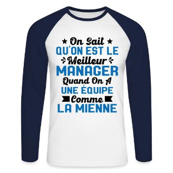 Meilleur Chef a une équipe comme la mienne - T-shirt baseball manches longues Homme - blanc/marine - Devant - Nik (191cm)