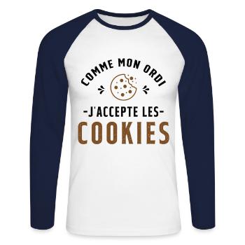 Cadeau humoristique original Accepte les cookies - T-shirt baseball manches longues Homme - blanc/marine - Devant - Nik (191cm)