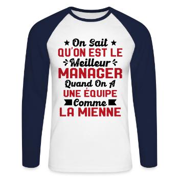 Meilleur Chef a une équipe comme la mienne - T-shirt baseball manches longues Homme - blanc/marine - Devant - Nik (191cm)