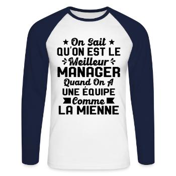Meilleur Chef a une équipe comme la mienne - T-shirt baseball manches longues Homme - blanc/marine - Devant - Nik (191cm)
