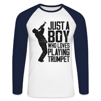 Trumpet Player Vintage Just A Boy - Unisex Baseballshirt langarm - Weiß/Navy - Vorne - Nik (191cm)