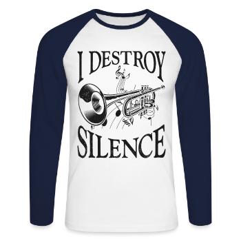 Trompettiste Vintage I Destroy - T-shirt baseball manches longues Homme - blanc/marine - Devant - Nik (191cm)