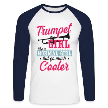 Trumpet Player Girl Trumpet Girl - Unisex Baseballshirt langarm - Weiß/Navy - Vorne - Nik (191cm)