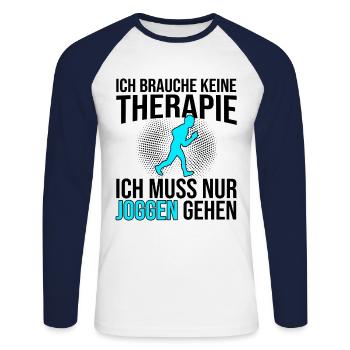 Joggen Therapie Spruch - Unisex Baseballshirt langarm - Weiß/Navy - Vorne - Nik (191cm)