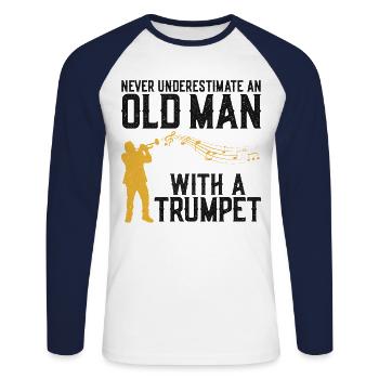 Trumpet Player Dad Father Retired - Unisex Baseballshirt langarm - Weiß/Navy - Vorne - Nik (191cm)