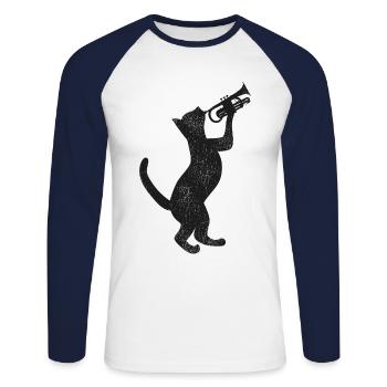 Trumpet Player Cat Vintage - Unisex Baseballshirt langarm - Weiß/Navy - Vorne - Nik (191cm)