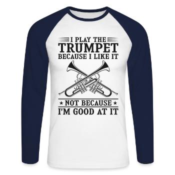 Trumpet Player Vintage I Play The - Unisex Baseballshirt langarm - Weiß/Navy - Vorne - Nik (191cm)