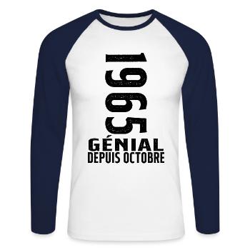 Génial(e) Depuis Octobre 1965 - T-shirt baseball manches longues Homme - blanc/marine - Devant - Nik (191cm)