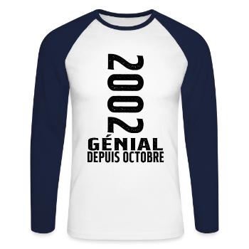 Génial(e) Depuis Octobre 2002 - T-shirt baseball manches longues Homme - blanc/marine - Devant - Nik (191cm)