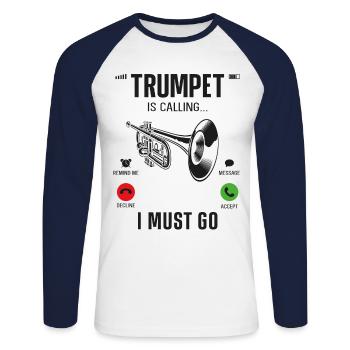 Trumpet Player Phone Display - Unisex Long Sleeve Baseball T-Shirt - white/navy - Front - Nik (191cm)