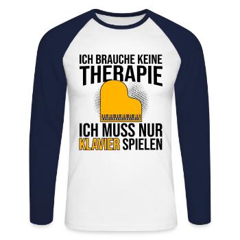 Klavier Therapie Spruch - Unisex Baseballshirt langarm - Weiß/Navy - Vorne - Nik (191cm)