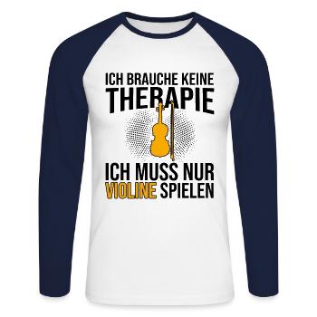 Violine Therapie Spruch - Unisex Baseballshirt langarm - Weiß/Navy - Vorne - Nik (191cm)