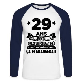 29 Ans anniversaire 29 anniversaire cadeau 29 ans - T-shirt baseball manches longues Homme - blanc/marine - Devant - Nik (191cm)