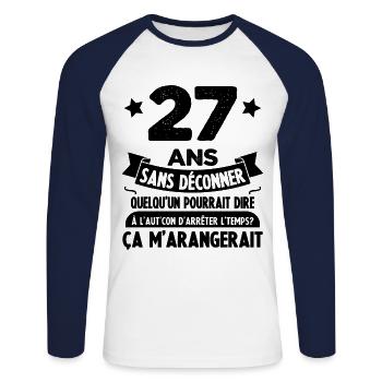 27 Ans anniversaire 27 anniversaire cadeau 27 ans - T-shirt baseball manches longues Homme - blanc/marine - Devant - Nik (191cm)