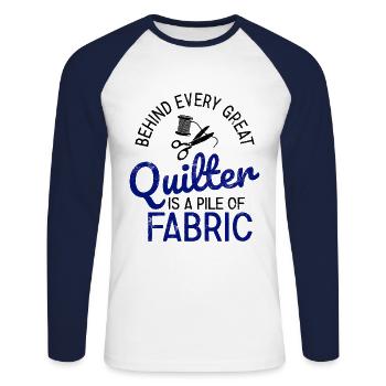 Quilten von Tagesdecken - Unisex Baseballshirt langarm - Weiß/Navy - Vorne - Nik (191cm)