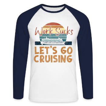 Cruise Ship Vacation Retro Vintage - Unisex Baseballshirt langarm - Weiß/Navy - Vorne - Nik (191cm)