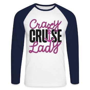 Bateau de croisière Vacances Fille Folle - T-shirt baseball manches longues Homme - blanc/marine - Devant - Nik (191cm)