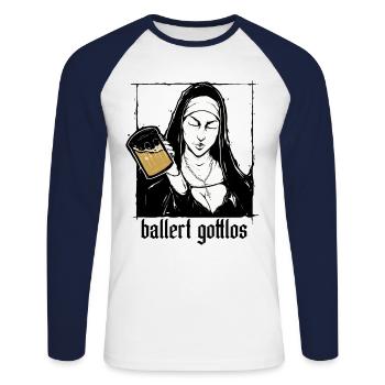 Ballert Gottlos Alkohol Nonne Trinkt Maß Bier - Unisex Baseballshirt langarm - Weiß/Navy - Vorne - Nik (191cm)